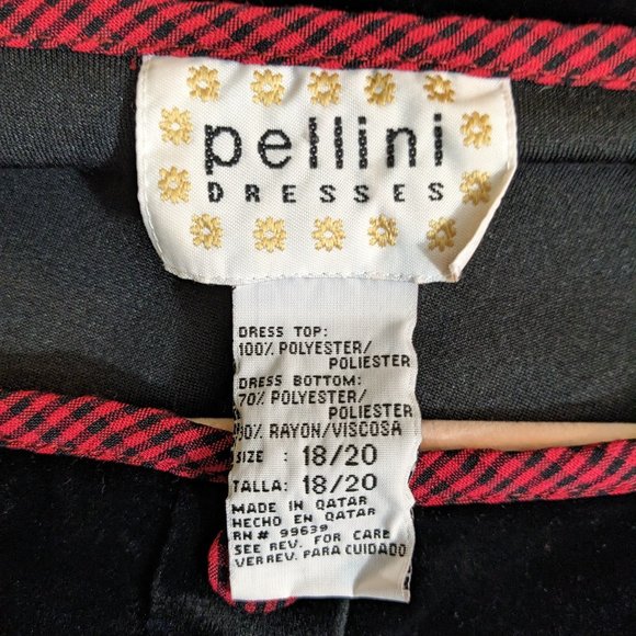 Pellini 1990s Vintage Black Velvet & Red Checkered Maxi Apron Dress - size 18/20 - Picture 12 of 13